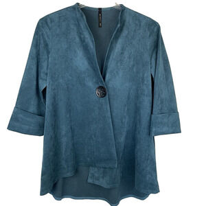 IC by CONNIE K Faux Suede One Button Blazer Jacket Size M Teal Asymmetrical Boho